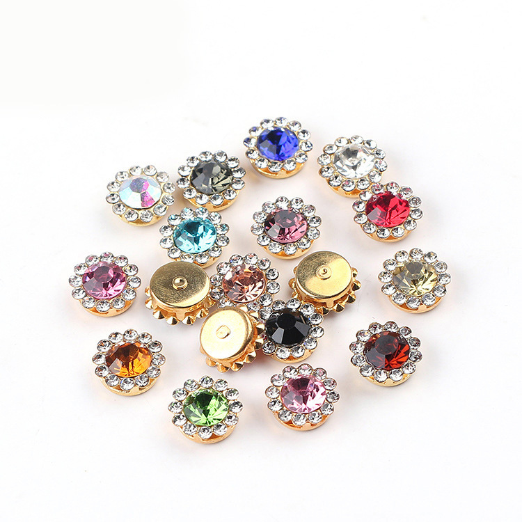 Spot Quick-Release Round Sunflower Double-Layer Diamond Rim Rhinestone Flower Plate Drill Hand-Sewn Drill Clothing DIY Decorative Accessories Material