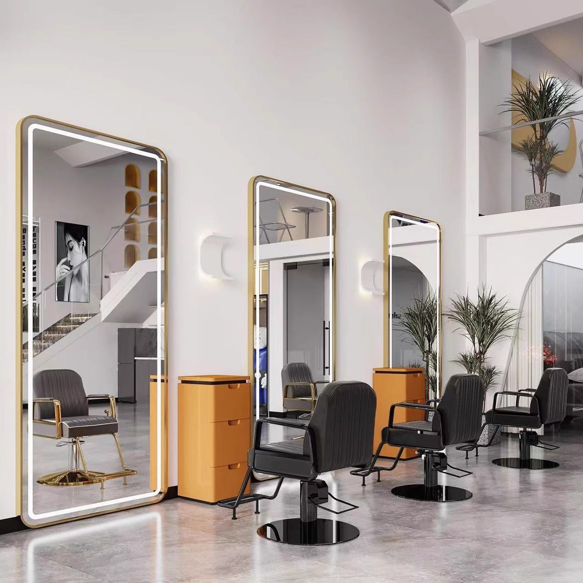 Модное зеркало для салона красоты, зеркало для стрижки, простое настенное одностороннее зеркало с LED-подсветкой