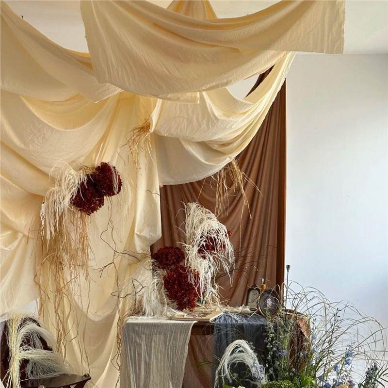 Native Retro Texture Stage Background Cream Wedding Curtain Wedding Decoration Cloth One-Year-Old Ceiling Dessert Tablecloth