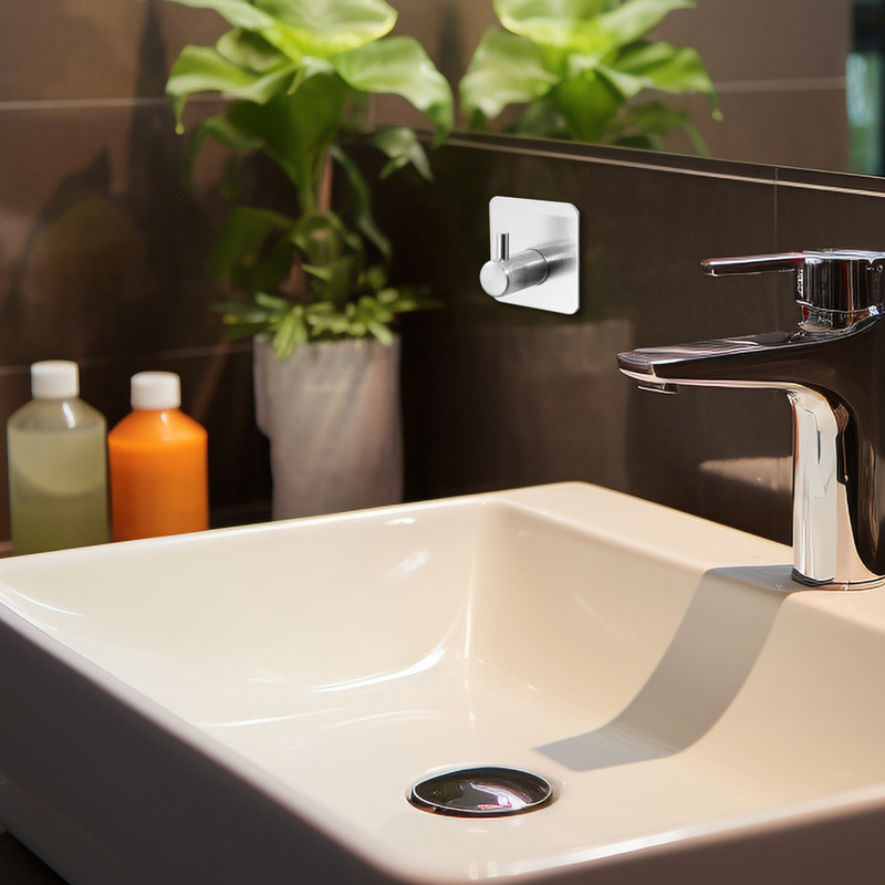 Cross-Border Stainless Steel Strong Adhesive Hooks for Kitchen and Bathroom, Towel Hooks, Bathroom Clothes Hooks, Heavy-Duty Hooks