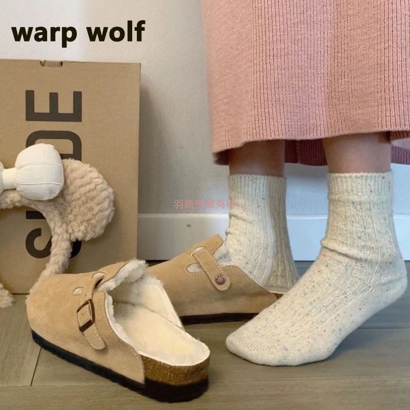 2025 New 4.5cm Height-Increasing Thick-Soled Birkenstock Shoes Autumn and Winter Fleece-Lined Cotton Slippers Women's Outer Wear Birkenstock Shoes