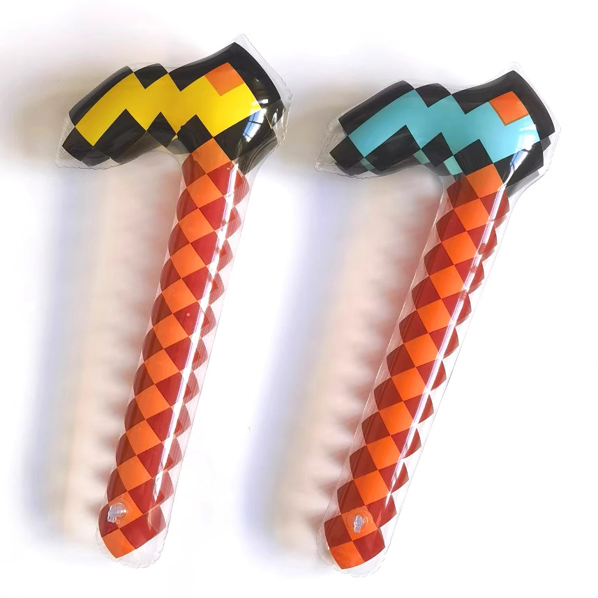 Cross Border Inflatable Toy Sword Pixel Inflatable Knife Children Mosaic Plaid Sword Halloween Toy Stick Hammer Axe