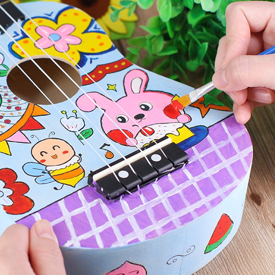 Children's Ukulele DIY Small Guitar Handmade Material Package Painted Hand-Painted Graffiti Wooden Silk Flowers