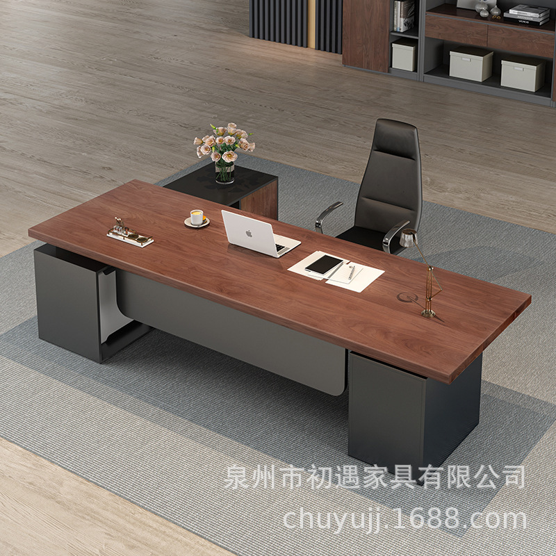 President General Manager Office Furniture Solid Wood Boss Table Log Office Desk with Drawer Cabinet Long Side Cabinet
