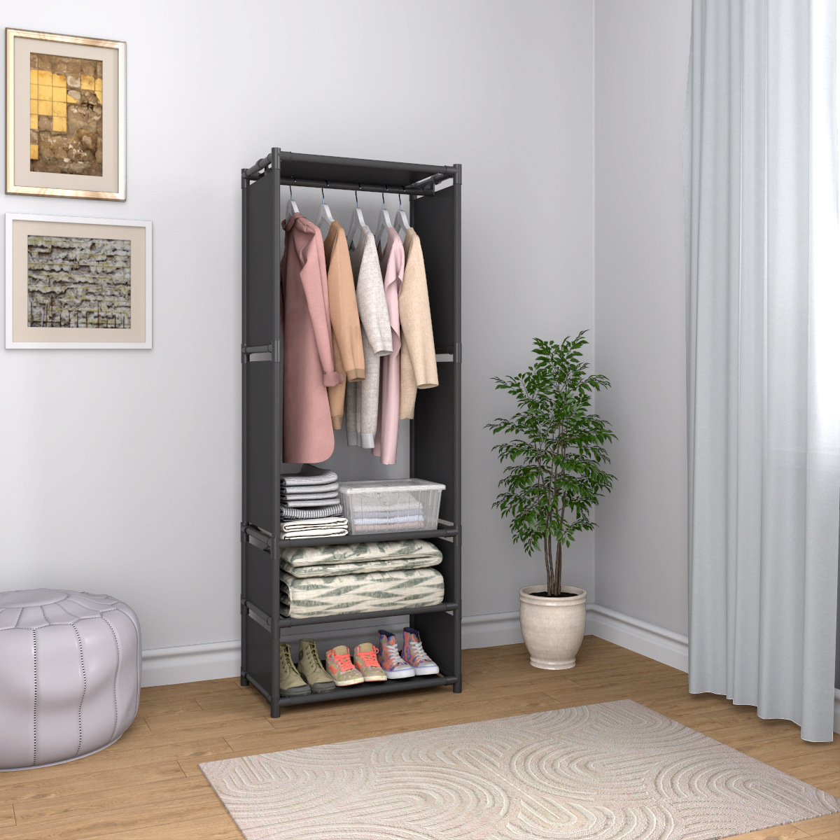 Cross-Border Xiyin Temu Simple Multifunctional Shoe Dustproof Wardrobe Storage Coat Rack Shoe Cabinet Storage Cabinet Clothes Rack