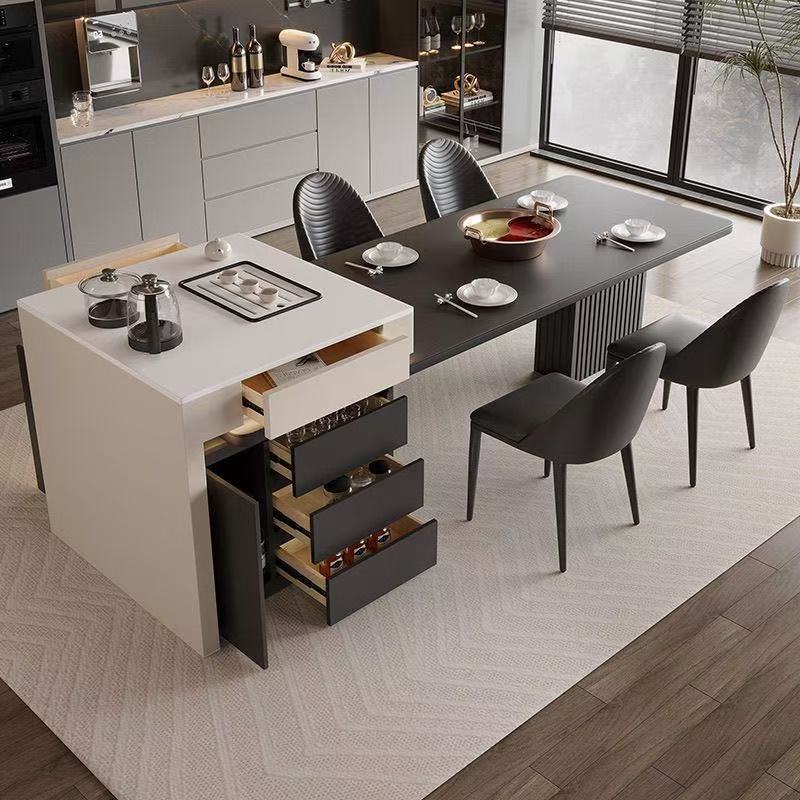 Italian Light Luxury Slate Island Dining Table for Making Tea, Small Apartment Home Living Room Coffee Table, Retractable Dining Table