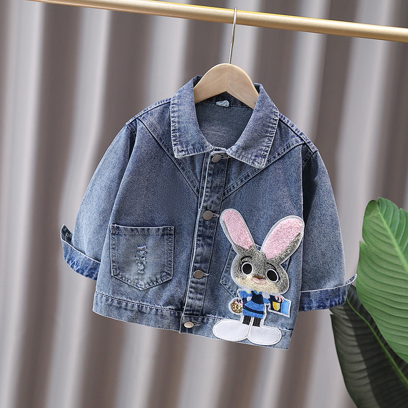 Джинсовое пальто для девочек с кроликом, новая модная куртка для детей осенью 2025, свободное пальто