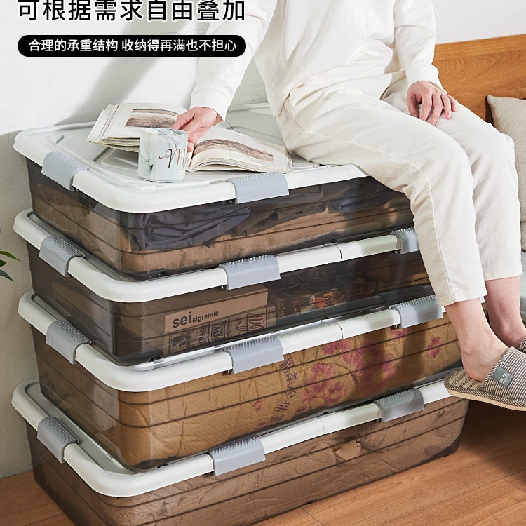 Under-Bed Storage Box Flat Plastic Clothing Quilt Under-Bed Storage Box Storage Box Sofa Transparent Storage Box