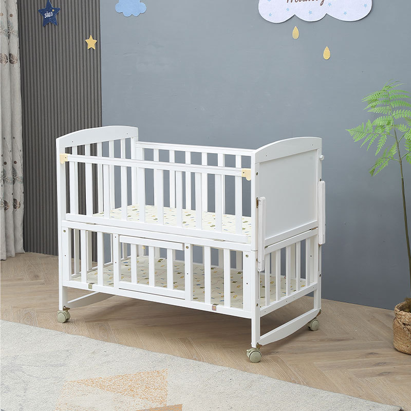 Solid Wood Crib, Multifunctional Cradle, Can Be Spliced with Newborn Mosquito Net, Baby Bed, Manufacturer Wholesale Children's Bed