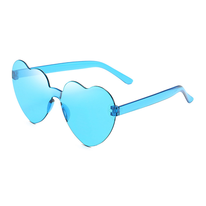 2817 Peach Heart Sunglasses, Heart Sunglasses, Jelly Color Rimless Heart-Shaped One-Piece Glasses, Dazzling Color Glasses
