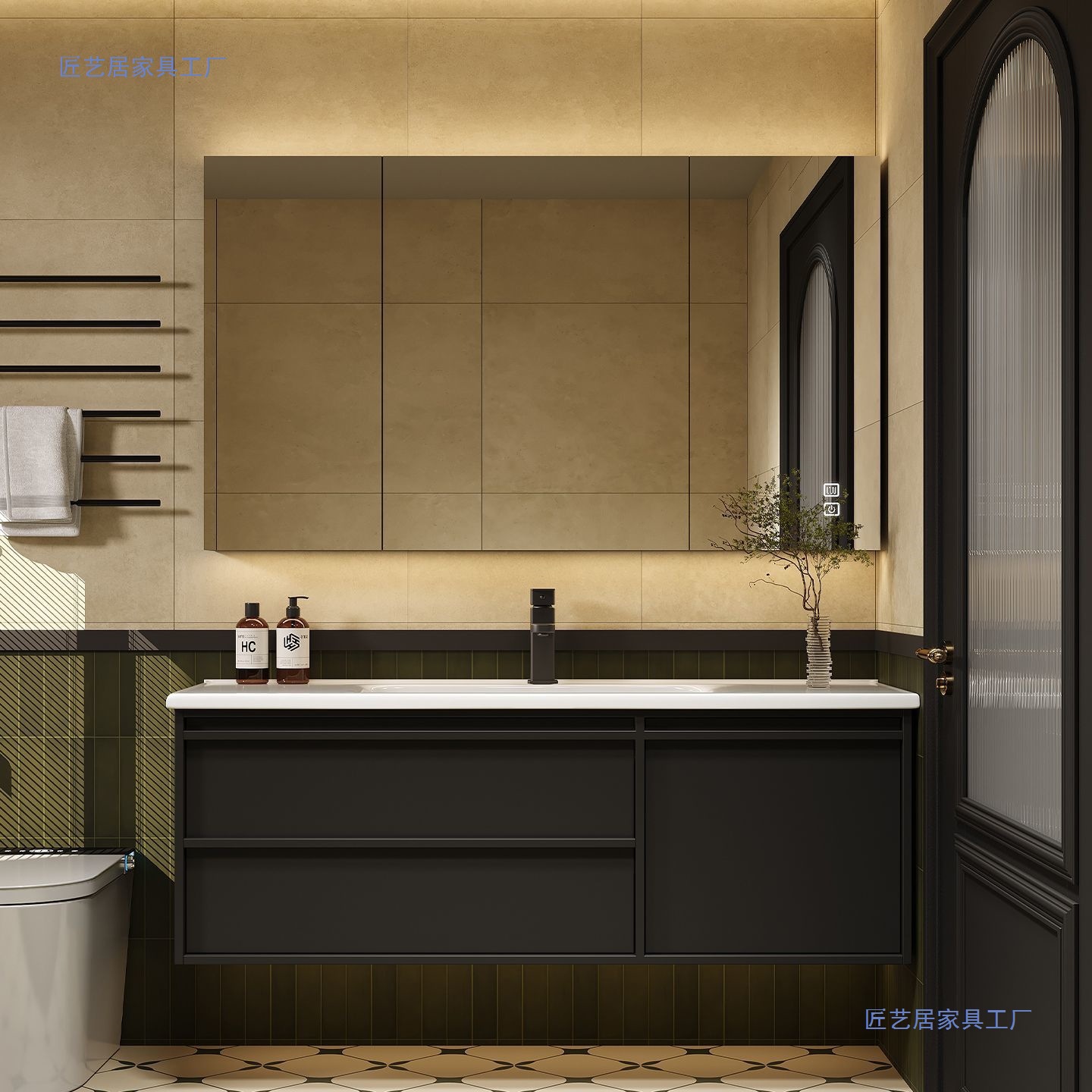 Black Ceramic Integrated Bathroom Cabinet Combination Wash Basin Modern Minimalist Bathroom Wash Basin Smart Wash