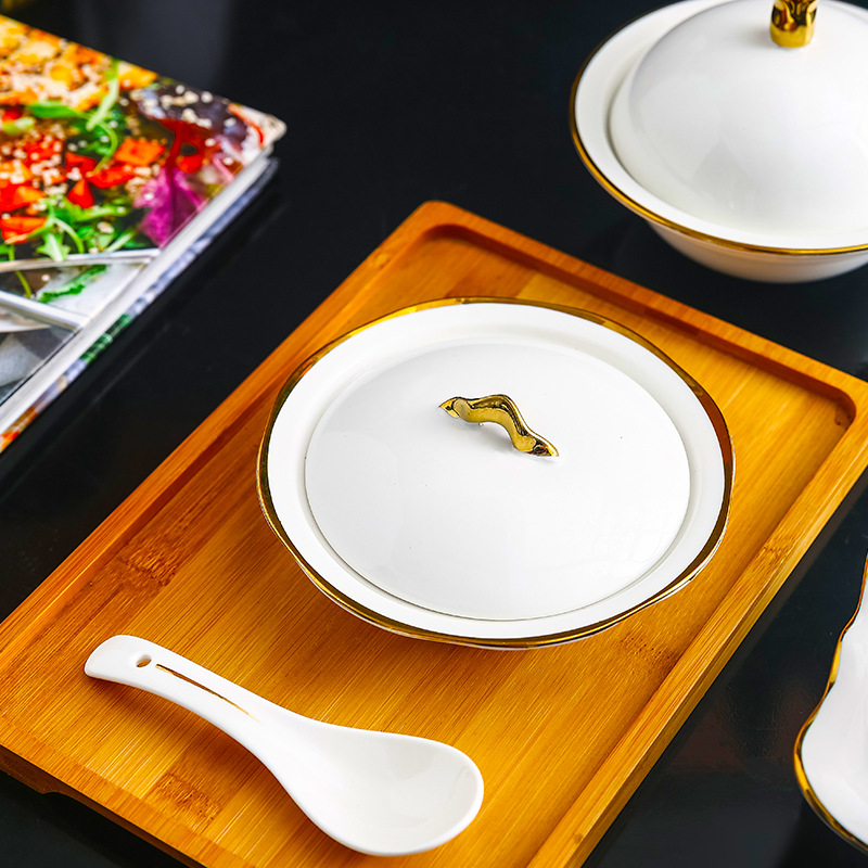 Home Hotel ceramic bird's nest dessert with lid stewed bird's nest abalone Liaoshen dish