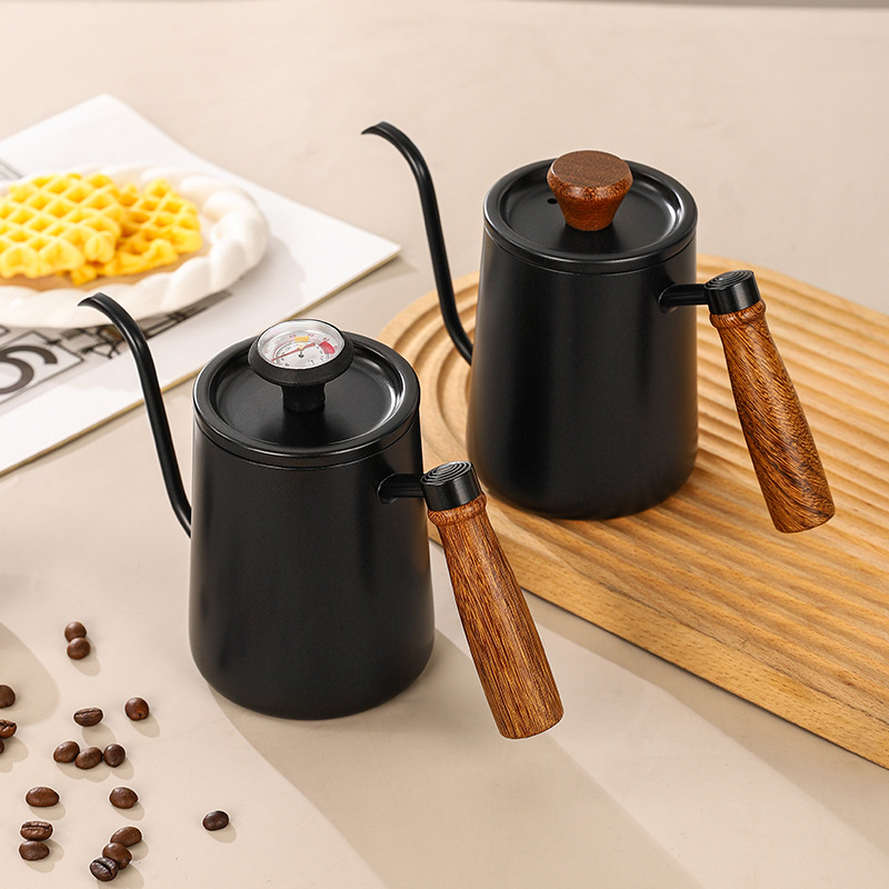 Chicken Wing Wooden Handle Pot 304 Stainless Steel Coffee Pot with Scale Slender Mouth Hand Pour Coffee Appliance Dripping Filter