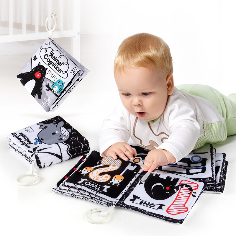 Cross-Border baby visual Enlightenment black and white cloth book Baby tear not to rot early education pop-up book fun cognitive educational toys