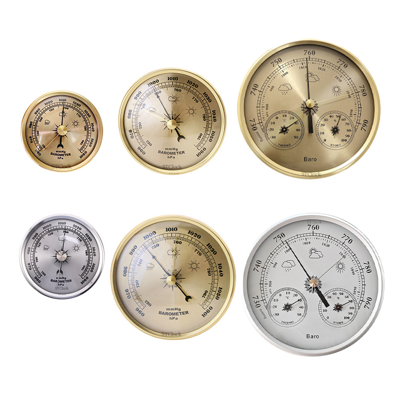 Металлический барометр круглый многоразмерный инкрустированный барометр, термометр и гигрометр, трехвостный часы