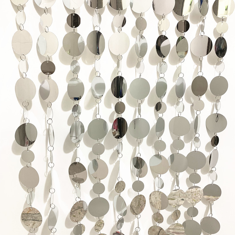 Silver Sequin String Round Square Rectangular Rhombus Mirror Laser Silver Wedding Decoration Sequin String Curtain