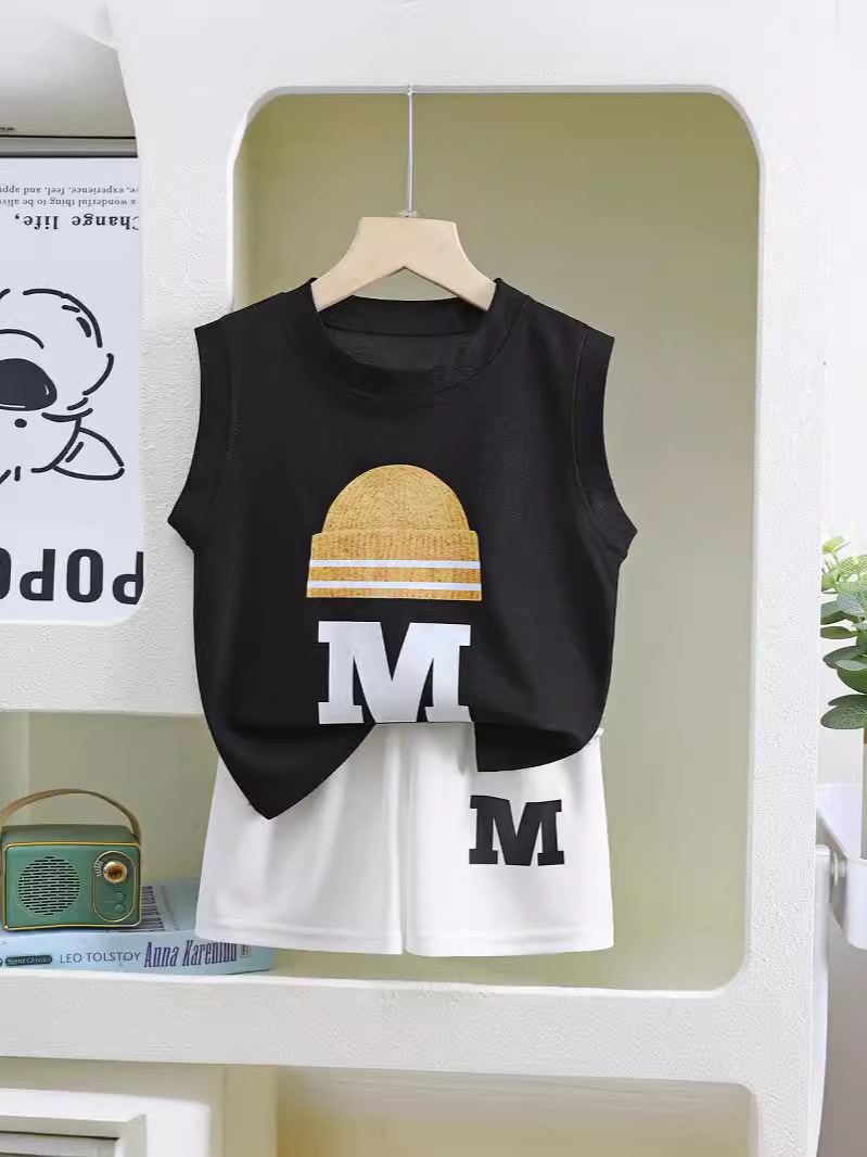 Summer new children's vest suit boys sleeveless top shorts Korean summer two-piece children's clothing thin wholesale