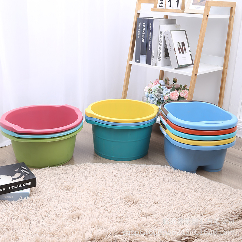 Plastic Foot Bath Bucket Thickeneded Satchel Four-Wheel Foot Bath Household Round Raised Dot Roller Advertising Printed Foot Bath Bucket