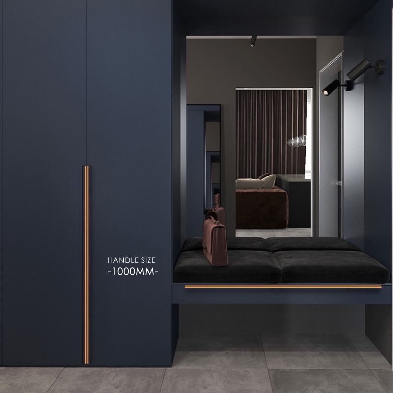 Black Gold Cabinet Door Edge Longer Handle Modern Simple Invisible Punch-free Drawer Cabinet Wardrobe Handle