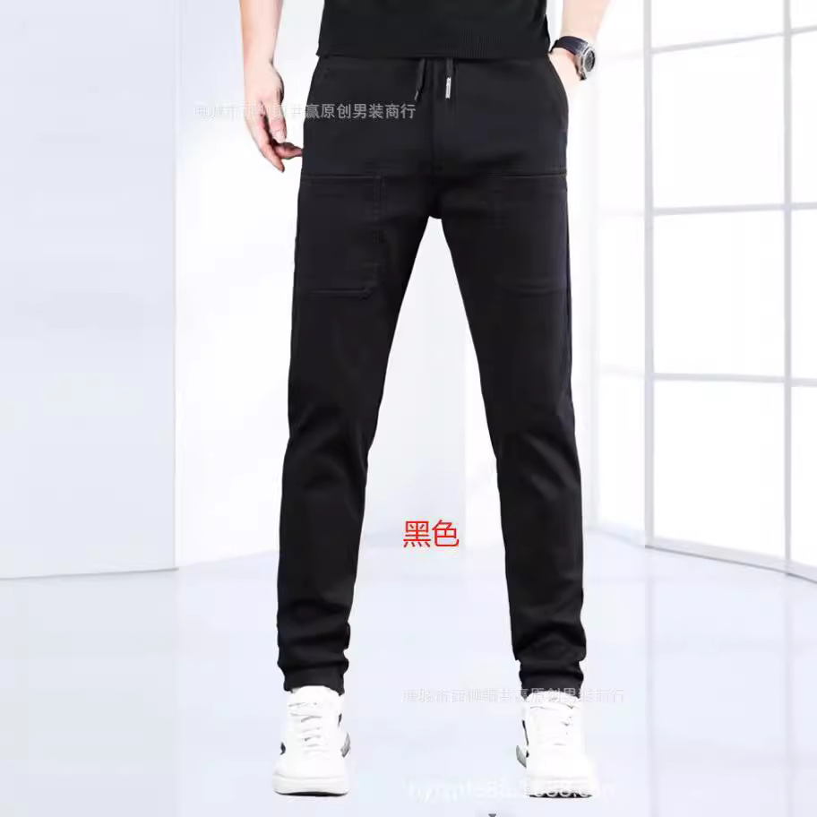Summer Ice Silk Stitching Six Pocket Solid Color Waterproof High Elastic Men's Casual Pants TikTok Fast Hand Internet Popular Casual Straight Pants