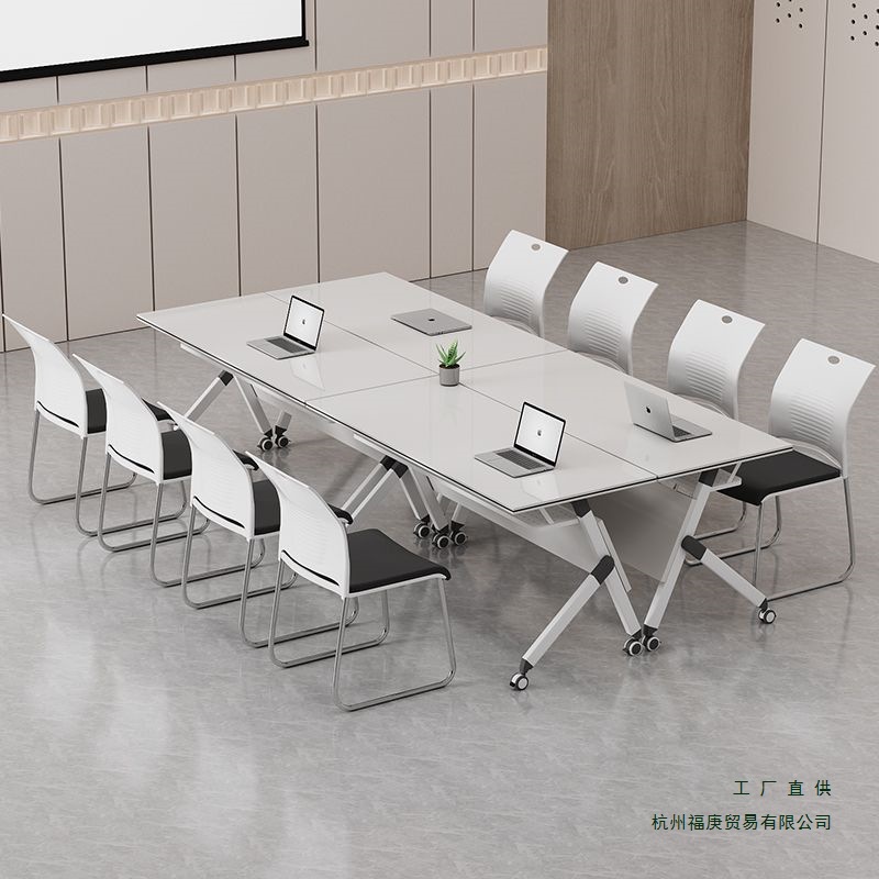 Folding Conference Table Training Table and Chair Combination Multi-Functional Desk Educational Institution Splicable Long Table Silk Flower