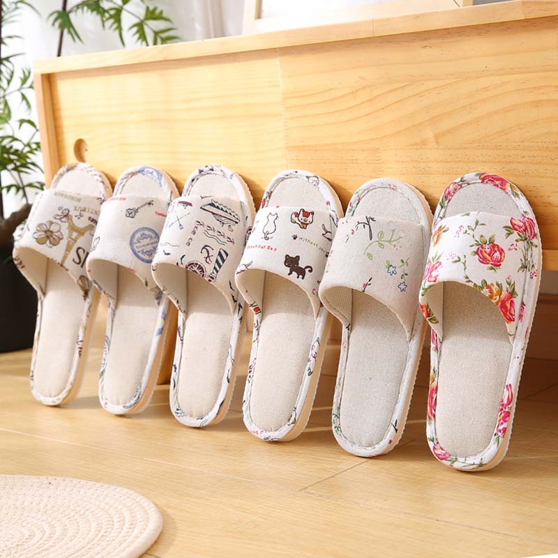 Summer Linen Slippers for Women Pastoral Guest Slippers for Home Indoor Foam Bottom Couple Linen Women's Travel Cotton and Linen Slippers