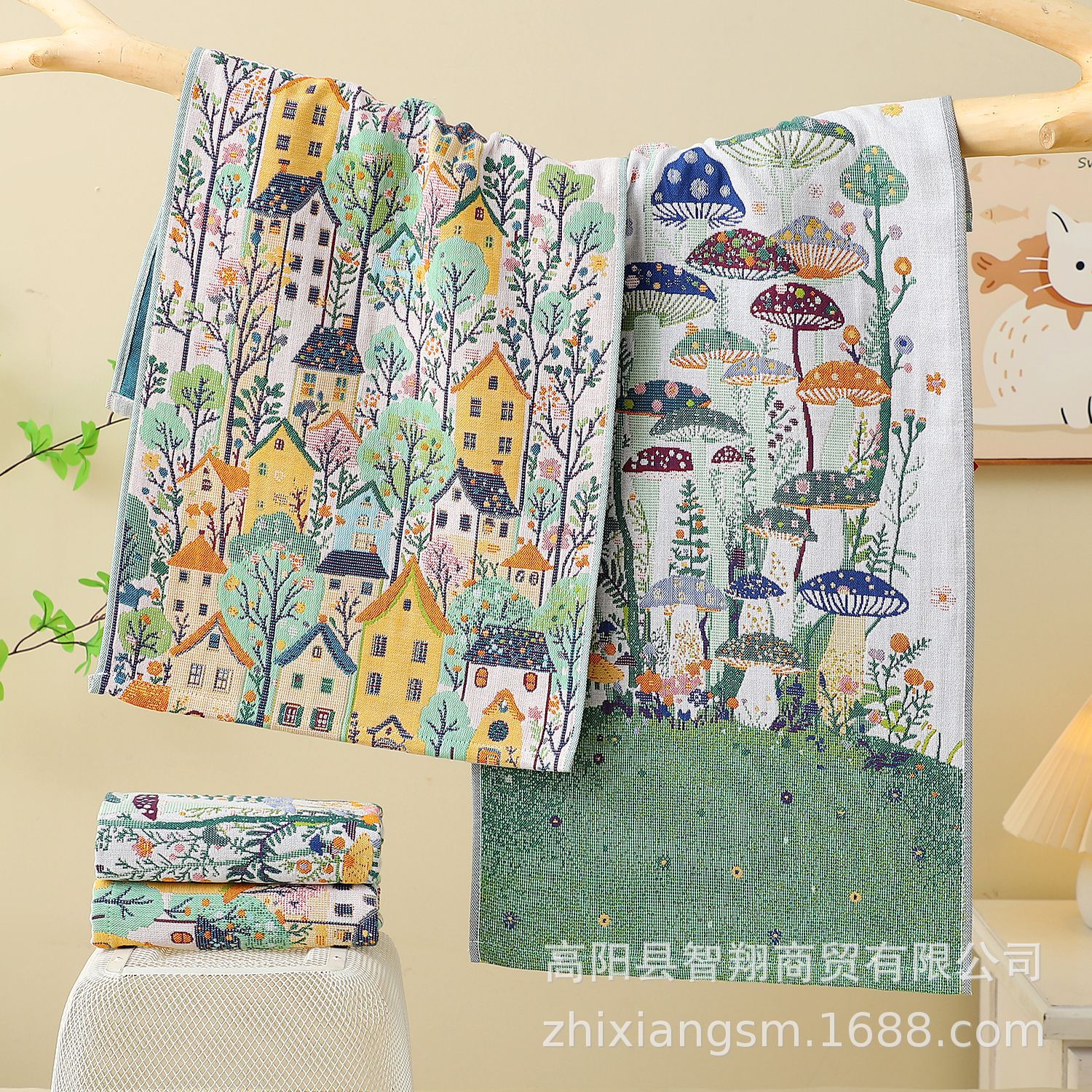 Мультяшное жаккардовое полотенце из четырехслойной хлопковой марли, мягкое и дышащее, подарок, большое полотенце для ванной