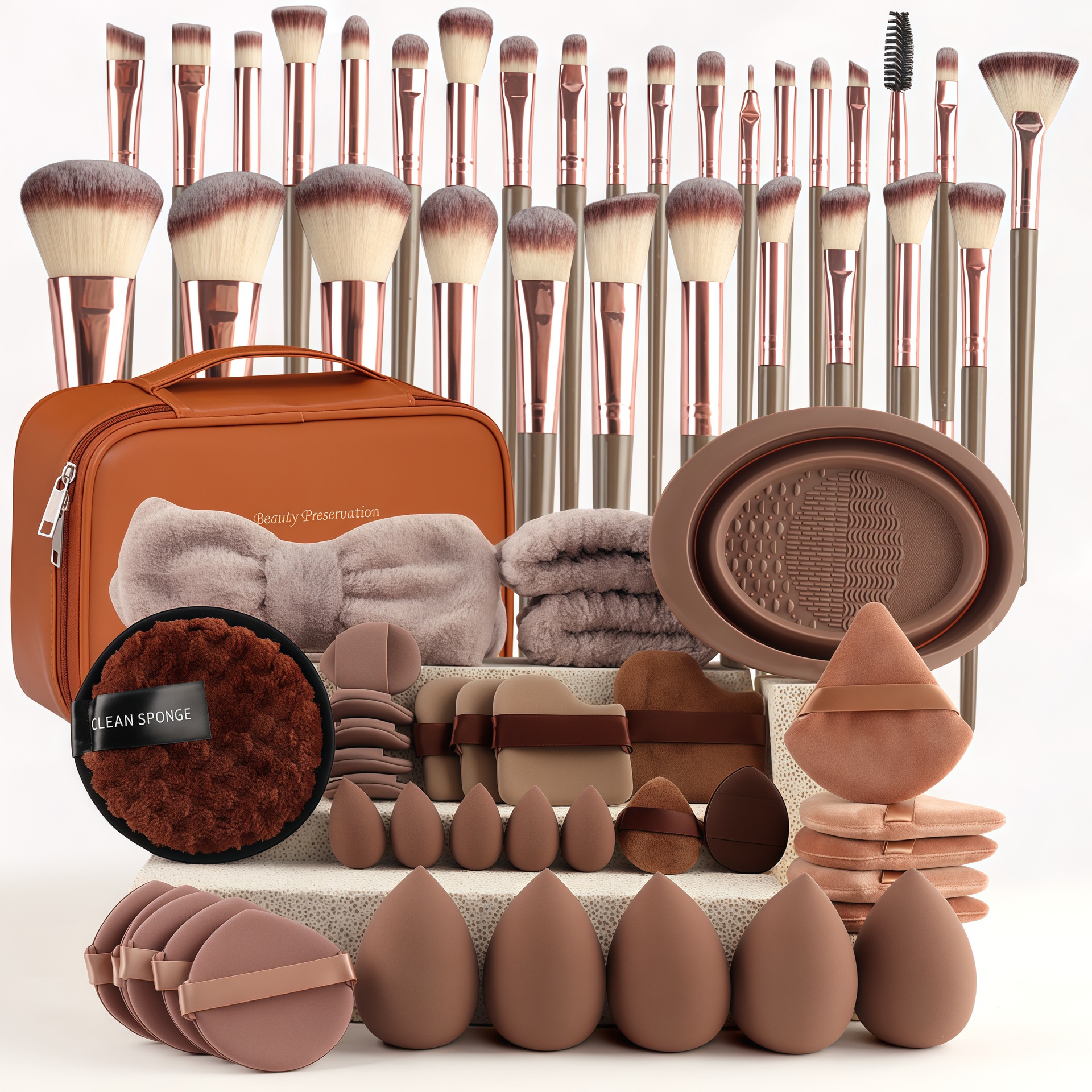 67 brown cross-border new 30 makeup brushes, powder puff, beauty tools, a large combination of a generation of hair