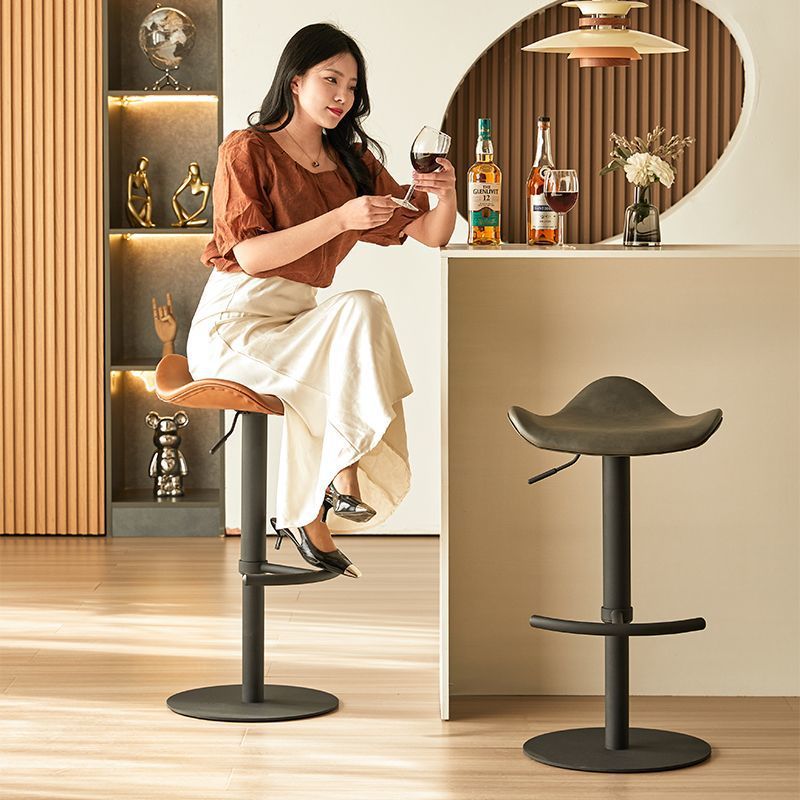 Light Luxury Home Bar Chair Nordic Simple High Stool Genuine Leather Stainless Steel High Chair Coffee Shop Bar Chair Lift