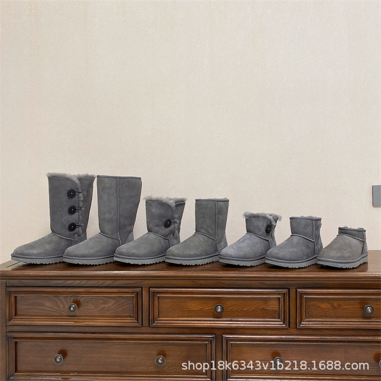 Sangpo Snow Boots for Women, Leather and Fur Integrated, Classic New Style, Long Tube, Fleece-Lined, Thickened, Warm Wool Cotton Shoes, Winter Shoes