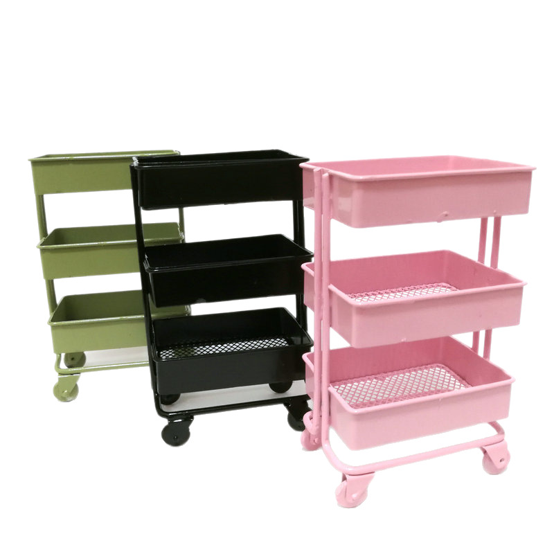 1:12dollhouse Doll House diy Mini Model Toy Micro Scene Three-layer Metal Storage Basket Can Be Pushed