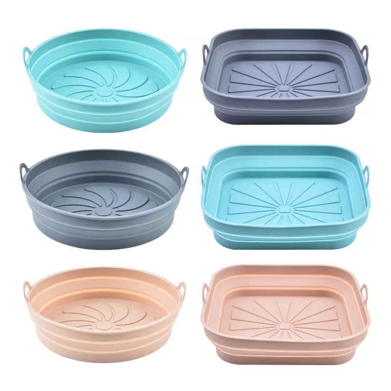 Folding Silicone Air Fryer Baking Basket Food Grade Oven Mold Professional Round Square Bakeware Lace Teeth