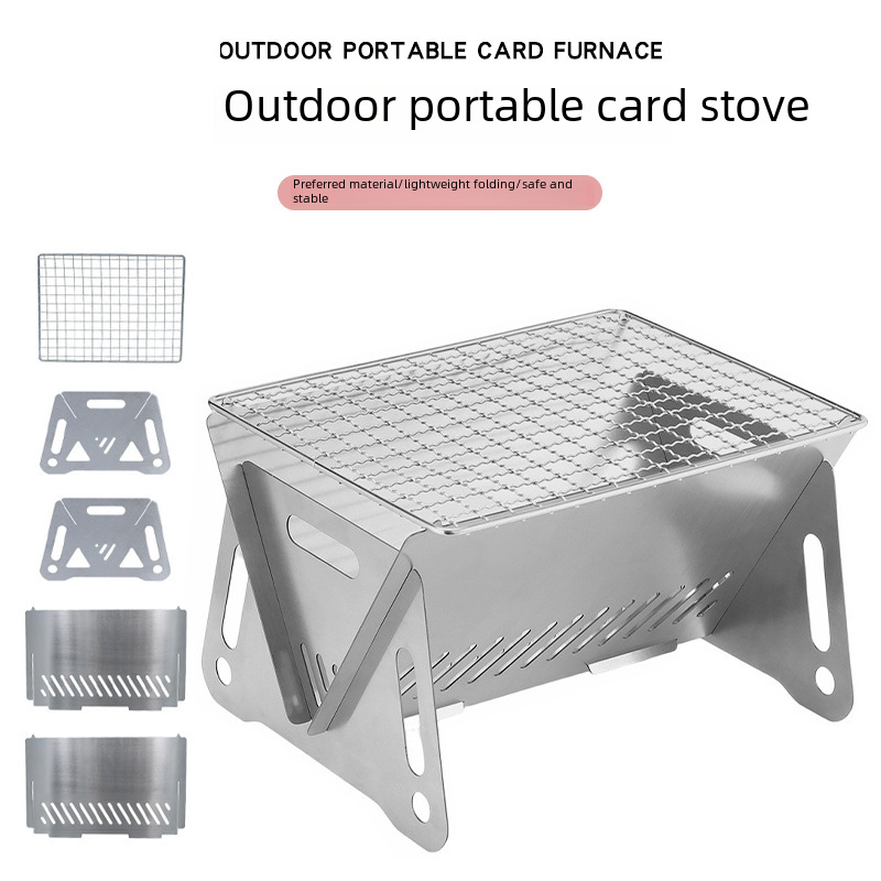 Household Outdoor Folding Card Stove Barbecue Grill Charcoal Fired Firewood Fired Barbecue Stove Camping Fire Burning Table Portable