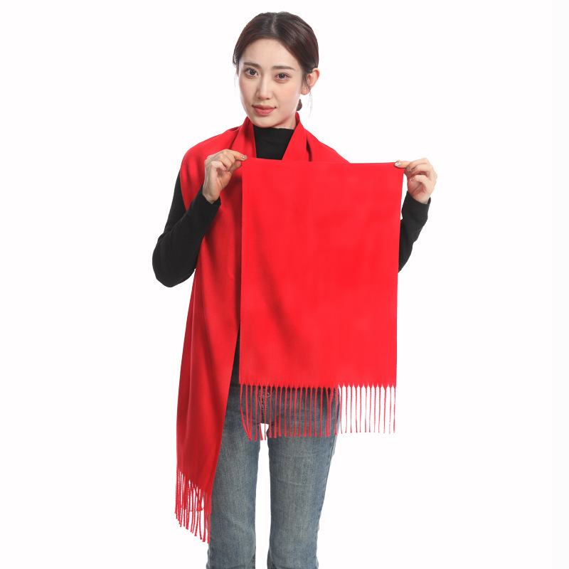 Red Scarf Chinese Red Custom Printed Logo Mulberry Silk Short Beard Scarf Corporate Event Class Reunion Printed Embroider