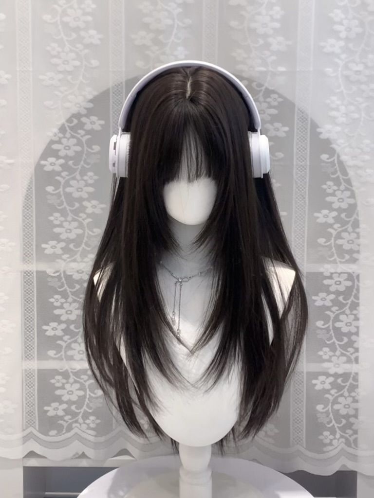 High-Level Black Long Straight Lolita Cute Girl Daily Wig Set Xiangyu