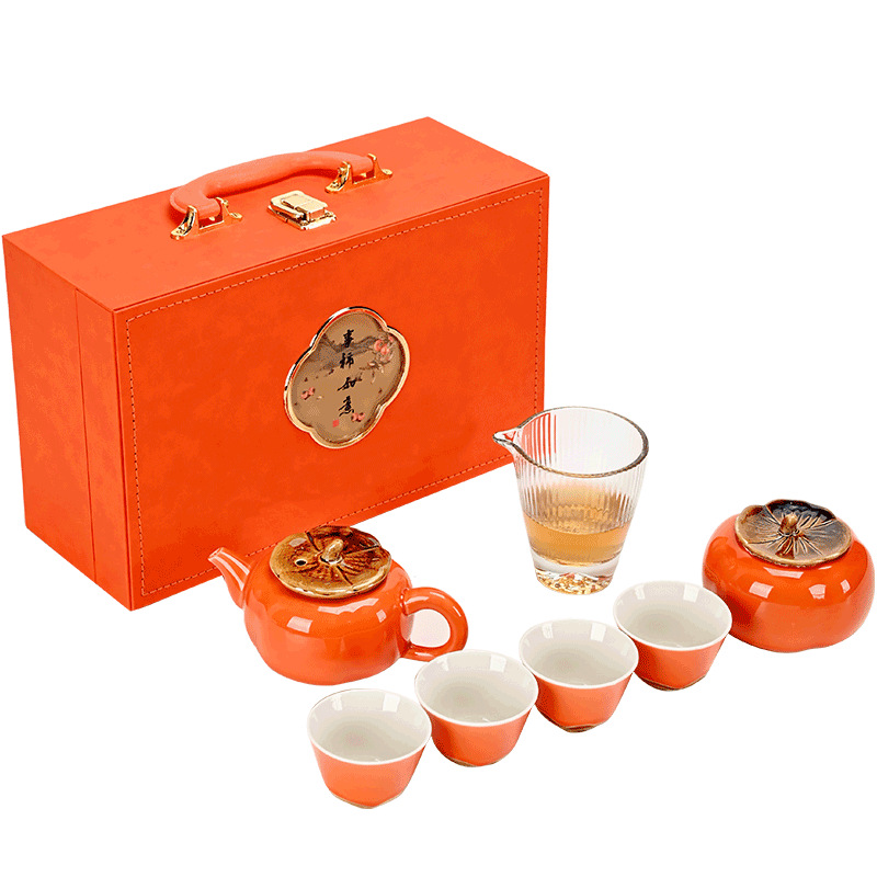 Persimmon and Persimmon everything goes well tea set full set suit ceramic business gift box gift Enterprise return gift with hand gift