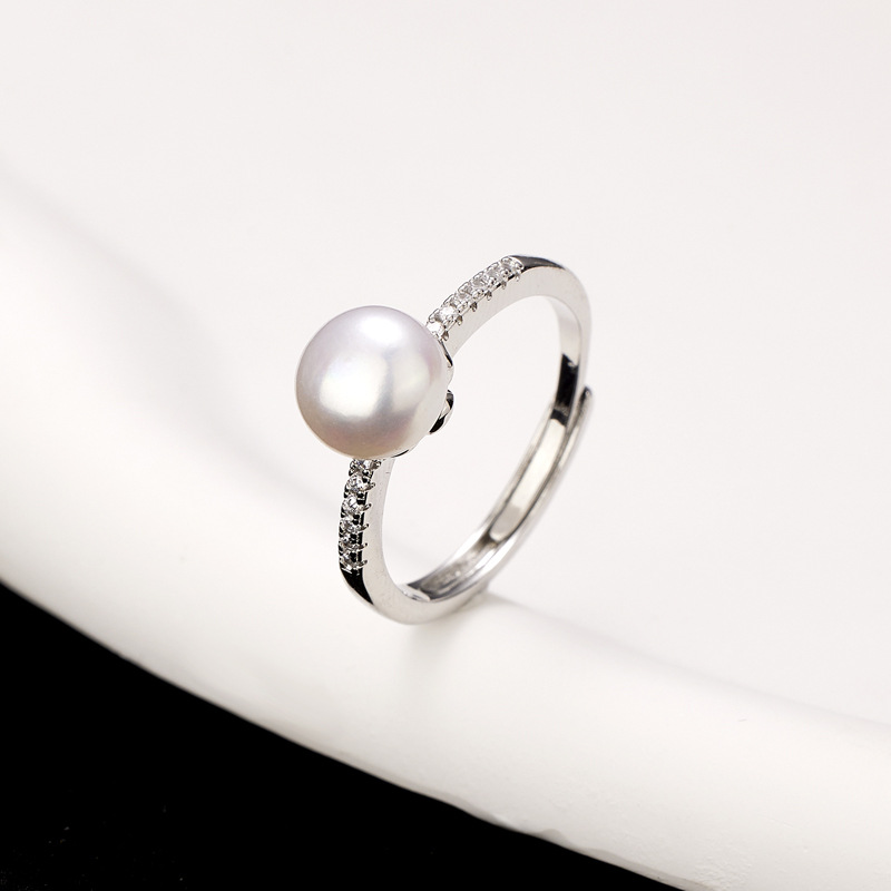 Korean version of fresh water pearl ring women's fashion simple fashion DIY empty tray accessories open Diamond Ring Jewelry Wholesale