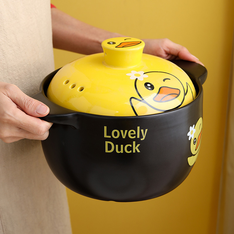 New small yellow duck ceramic casserole high temperature resistant gas soup pot stew pot household open fire stone pot casserole gift pack