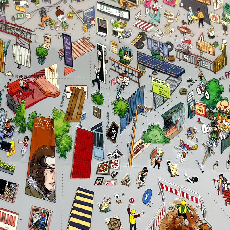 Custom-Made Scenery Stickers from the Source Factory, Special Oily Bright Film, Stereo Creative Miniature Scene Collage, Handbook Stickers