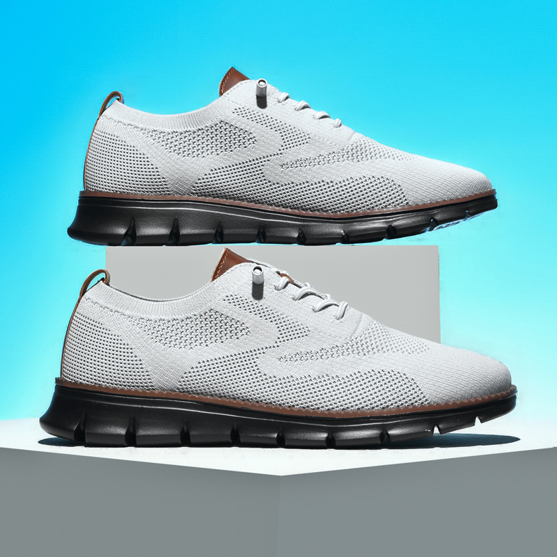 2023 British Style Men's Shoes Summer Breathable Sports Shoes Fly Woven Mesh Shoes Men's Cross-Border Large Size 48 Running Shoes