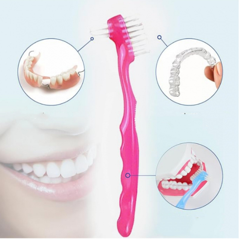 Denture Cleaning Double-headed Toothbrush Double-sided Denture Toothbrush Denture Cleaning Care Brush Jelly Toothbrush