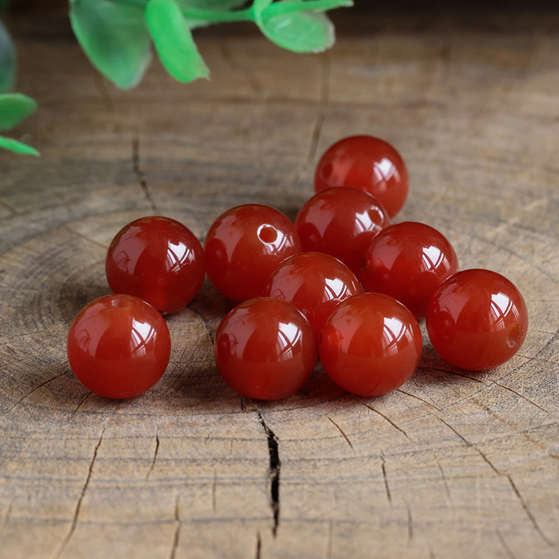 Natural Raw Ore Red Black White Yellow Green Agate Scattered Beads Beads Single Round Beads Duobao diy Handstring with Bead Accessories