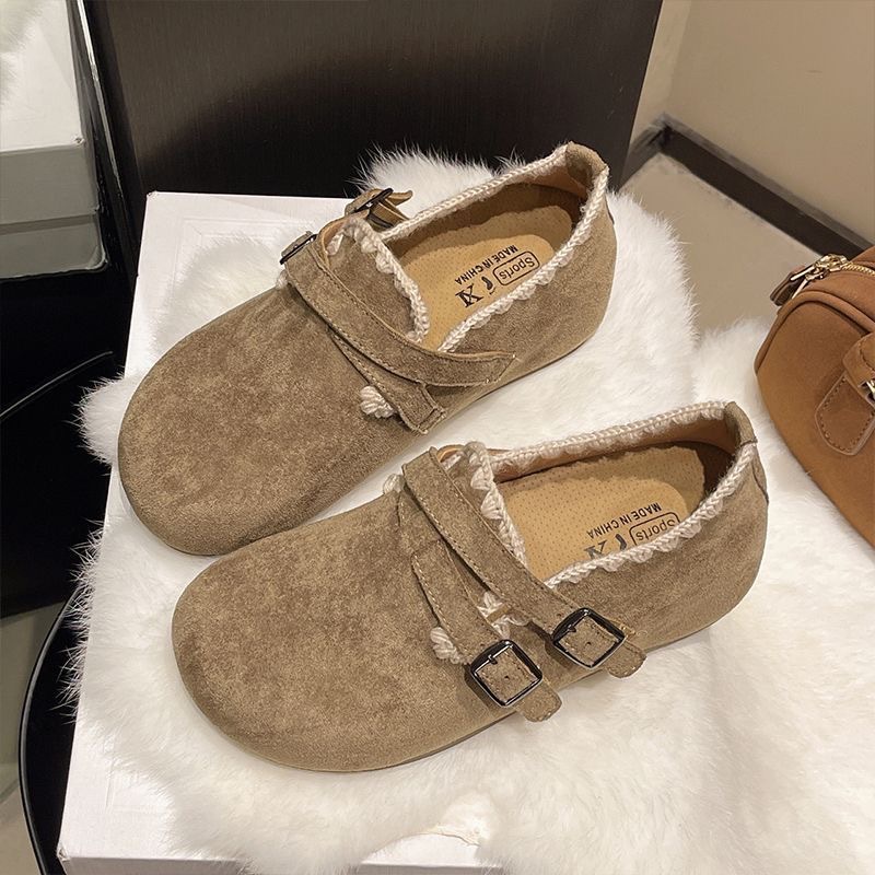 Thick-Soled Slip-On Shoes for Women 2025 Autum New Retro Belt Buckle Boken Shoes High-Looking Fashionable Lazy Shoes