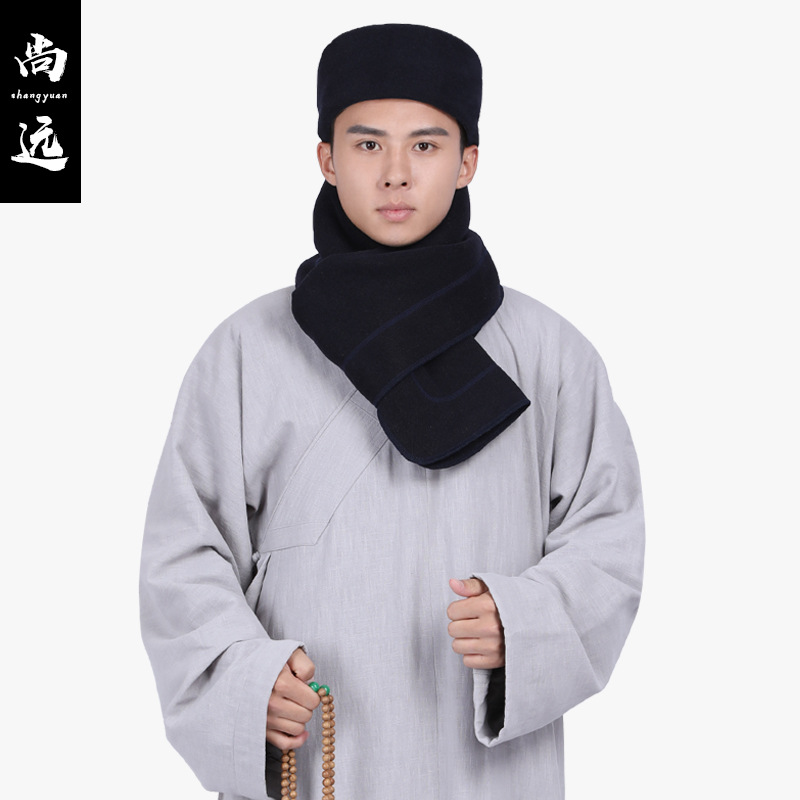 Shangyuan Plush Hat and Scarf Two-Piece Set Warm Monk Hat and Scarf Chinese Style Retro Velvet Hat and Scarf