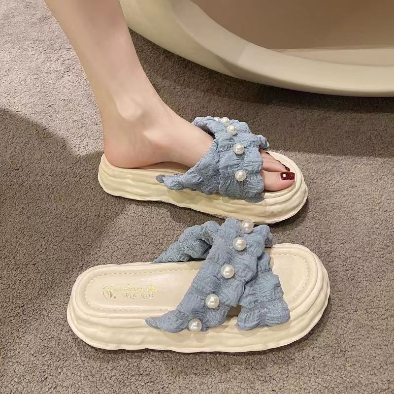Fairy Style Pearl Sandals and Slippers for Women Outer Wear 2023 New Style Platform Dissolving Shoes Seaside Beach Slippers ins