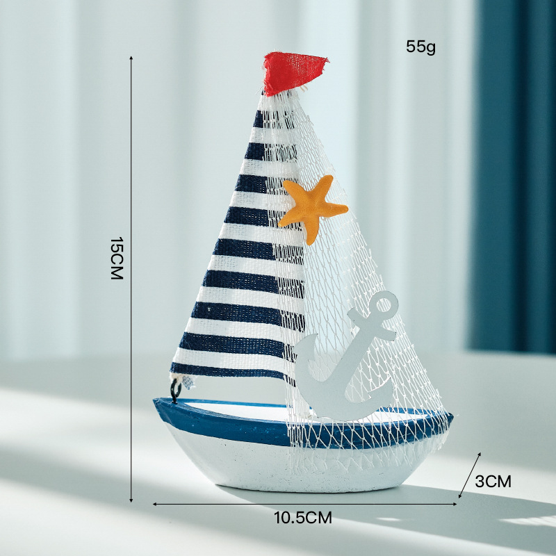 Cross-border Mediterranean Style Home Decoration Wooden Sailing Model Ornaments Small Boat Smooth Sailing Boat