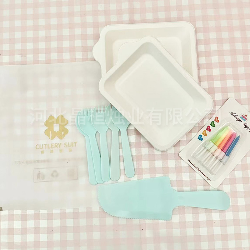 Cake Shop tableware birthday cake plate round fork spoon disposable birthday supplies party cake knife fork plate suit