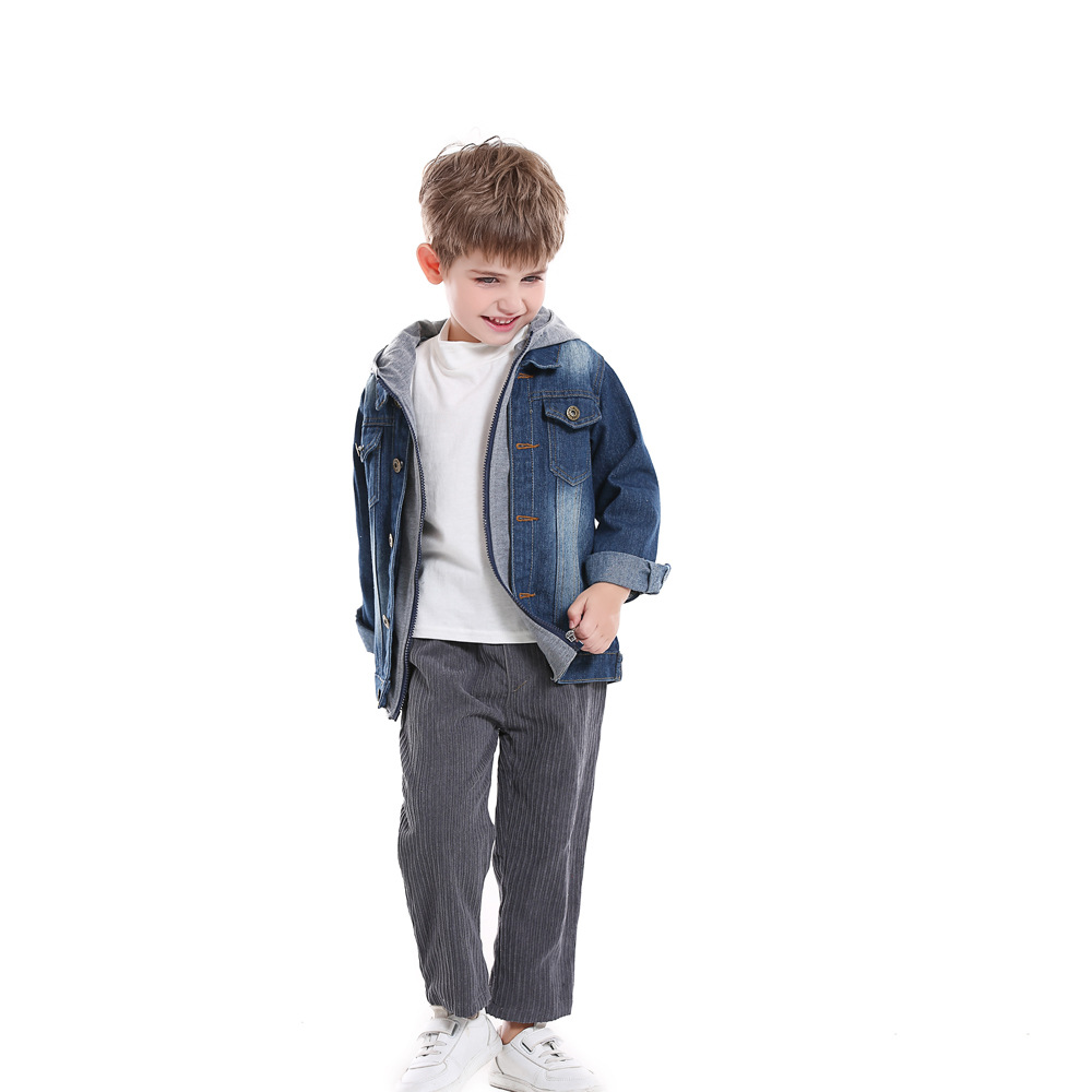 Children's Fake Two-Piece Denim Jacket for Boys and Girls in Autumn and Winter New Hooded Fashionable Casual Tops Export Wholesale