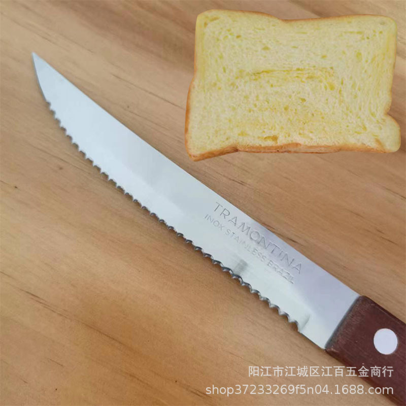 Factory in stock wooden handle steak knife household steak knife Western food knife stainless steel serrated knife bread fruit knife