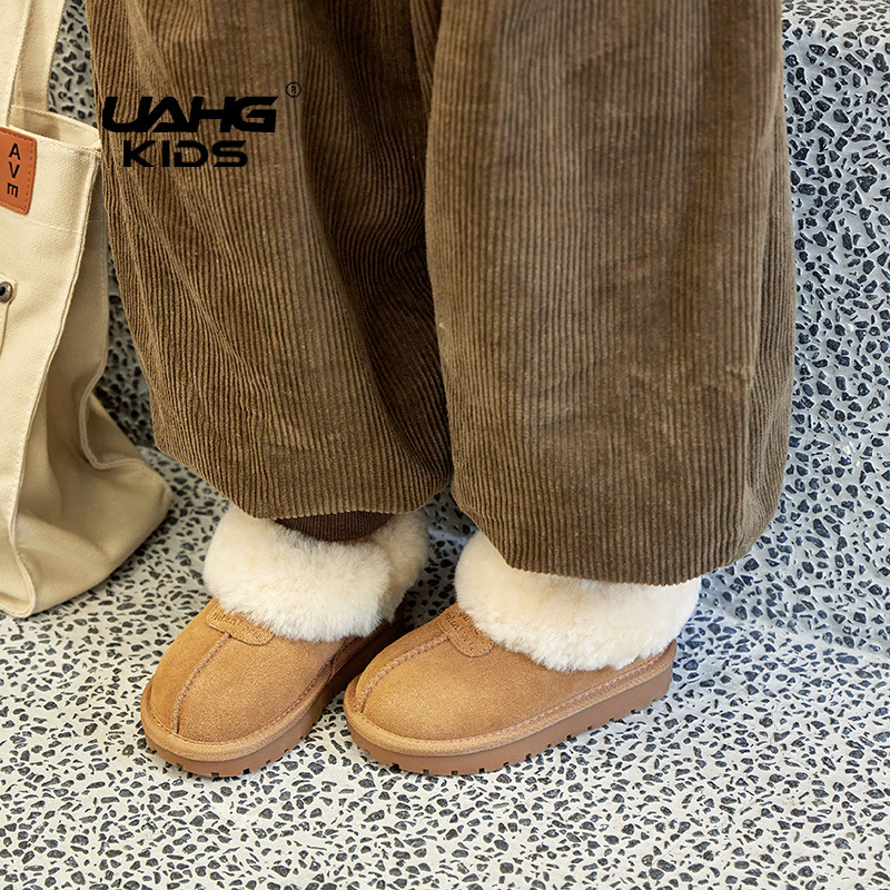 Girls' low-top snow boots children's snow cotton suede lamb wool mouth fleece-lined thickened baby cotton shoes side zipper